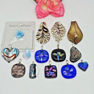 Bulk Lot 14 Dichroic Fused Glass & Lampwork Pendants Hand Made Crafted Jewelry